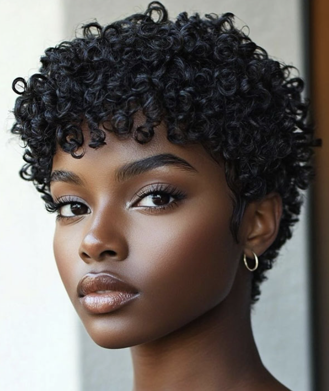 Curly pixie cut hairstyle for women